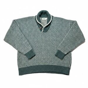 VTG REI Wool Blend Shawl Collar Pullover Sweater Green White Men's L USA Made